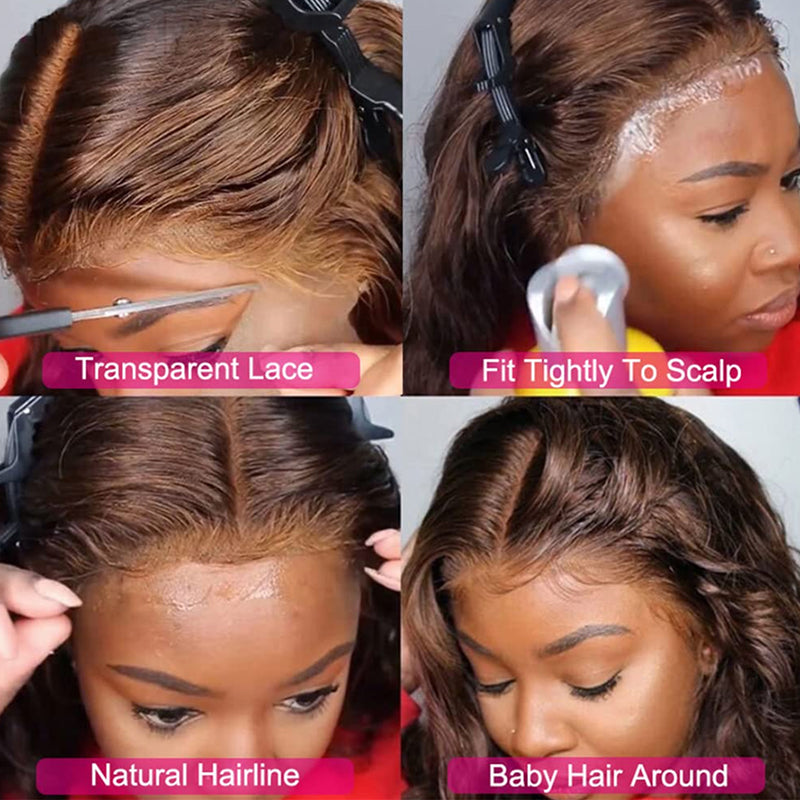 SUPER DEAL ! Chocolate Brown Colored 13x6 HD Transparent Lace Front 5x5 Glueless Ready Go Human Hair Wigs For Women