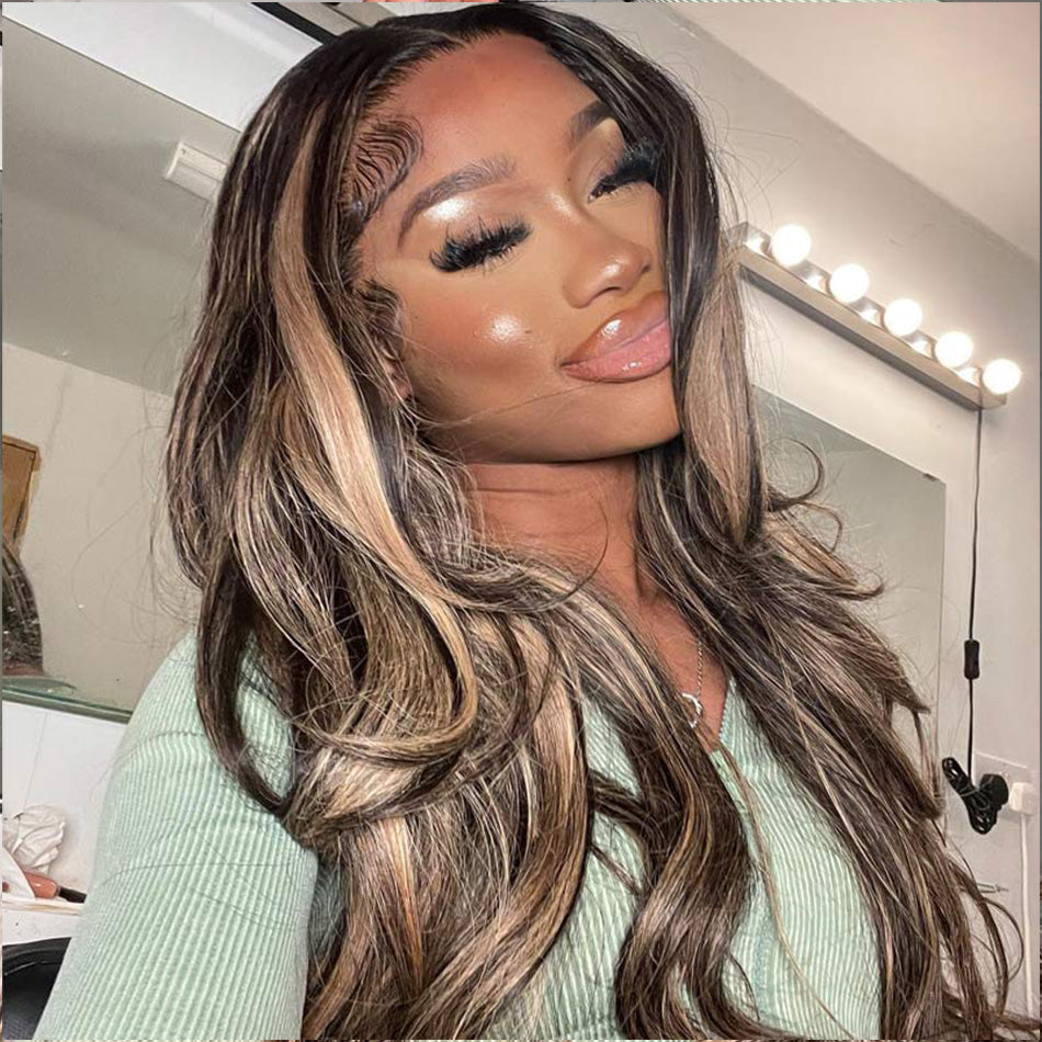 Highlight 1B/27# Colored Invisiable Undetectable HD 5x5 13x4 Full Lace Frontal Closure Human Hair Wig