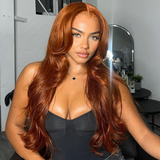 Copper Colored 5x5 13x6 Lace Closure Front Wig 6x5 Glueless Ready To Go Human Hair Wigs Body Wave