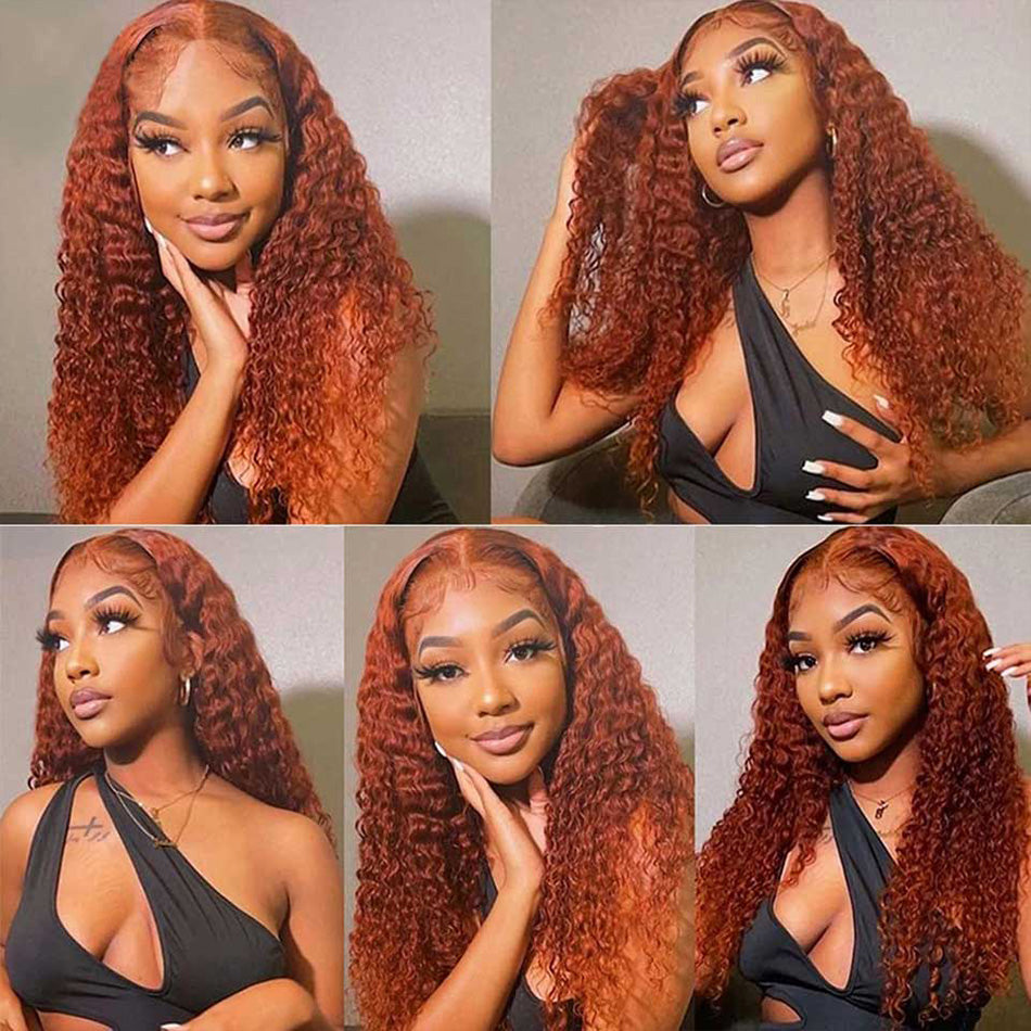 Ginger Orange Colored 5x5 13x6 Lace Front Closure Wig 6x5 Glueless Ready To Go Curly Human Hair Wigs