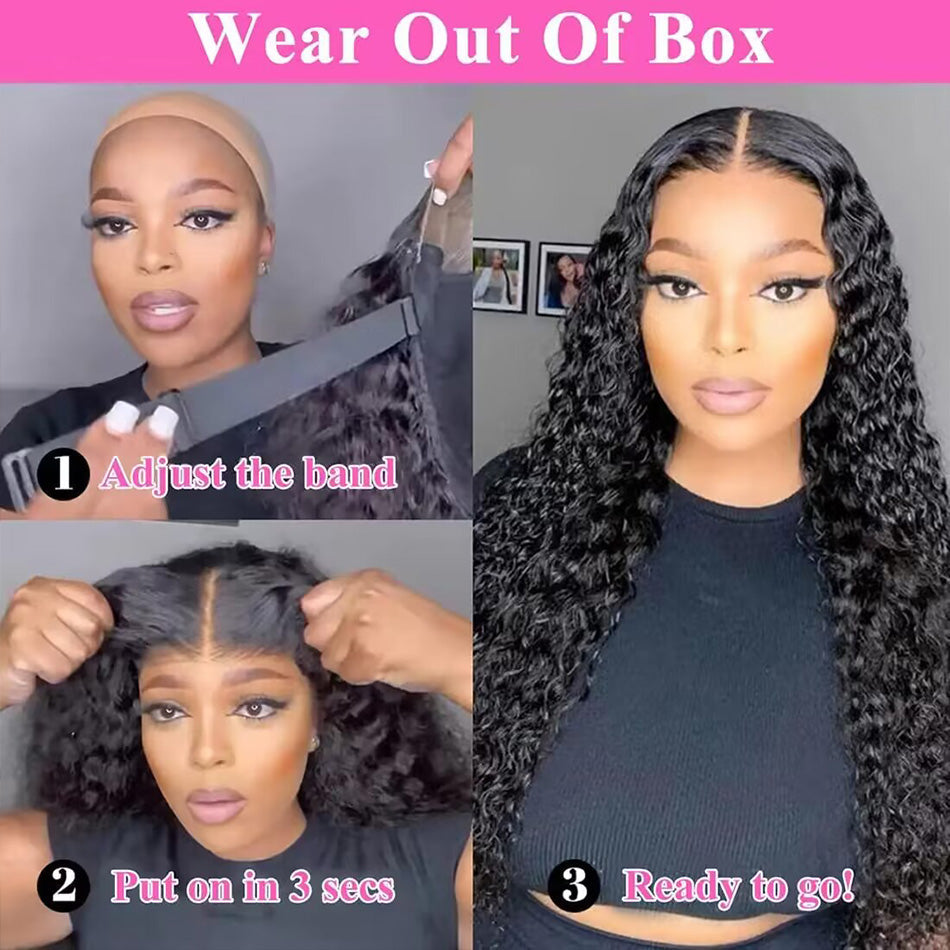 5x5 Lace Closure Glueless Deep Wave Ready To Go Human Hair Wigs
