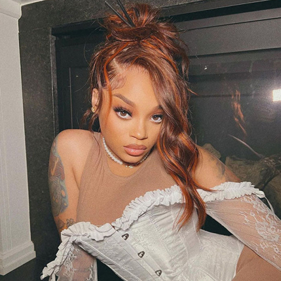 Highlight Chocoalte Brown With Ginger Colored 13x6 Lace Front Closure Wig 5x5 Glueless Ready To Go Human Hair Wig