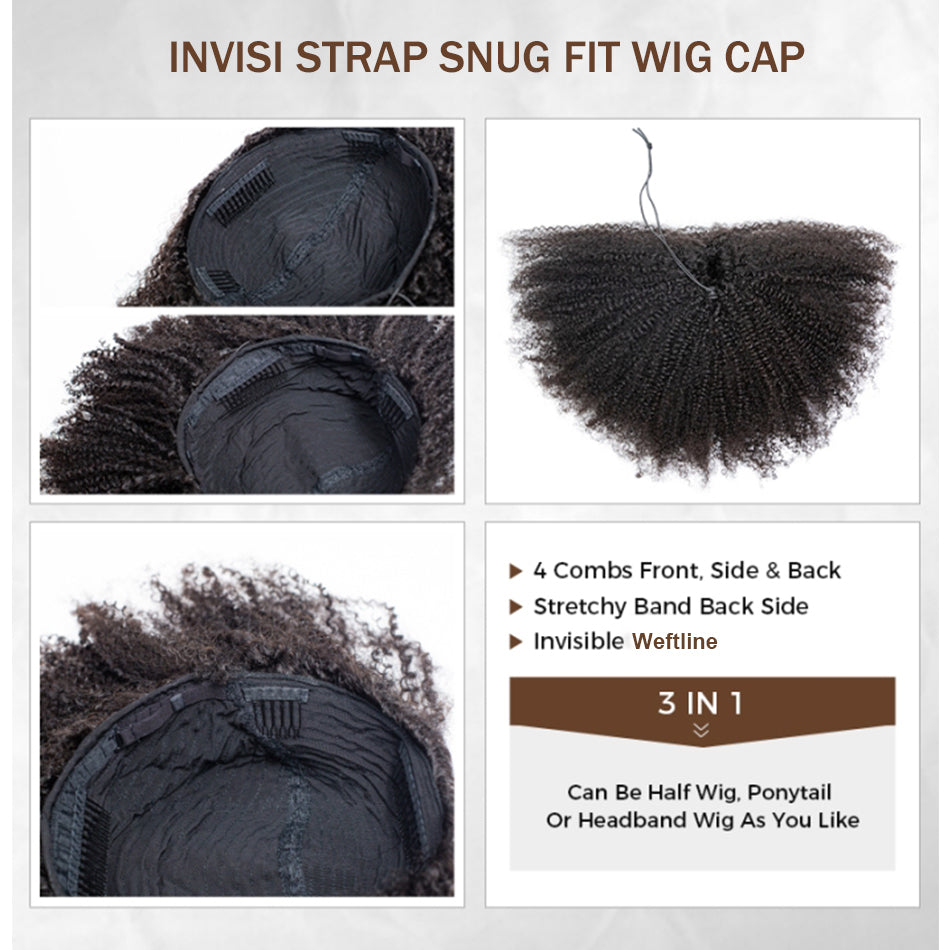 Coily Curly Ombre Brown Colored 3 In 1 Half Wig ( Can be weared in half wig / headband wig / ponytail )