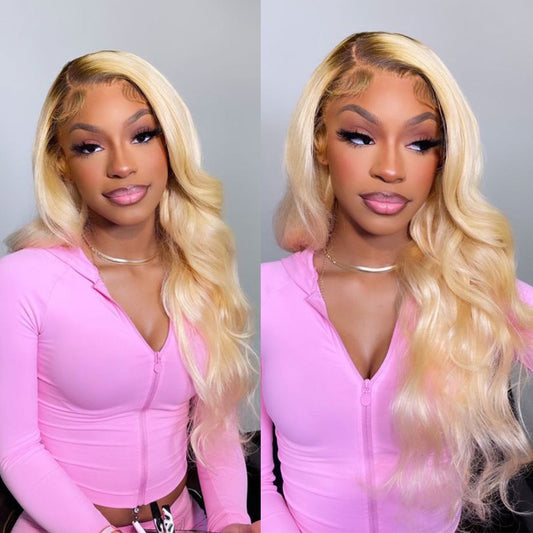 Ombre Blonde Colored HD Transparent 13x6 Lace Front Human Hair Wigs Brazilian Body Wave