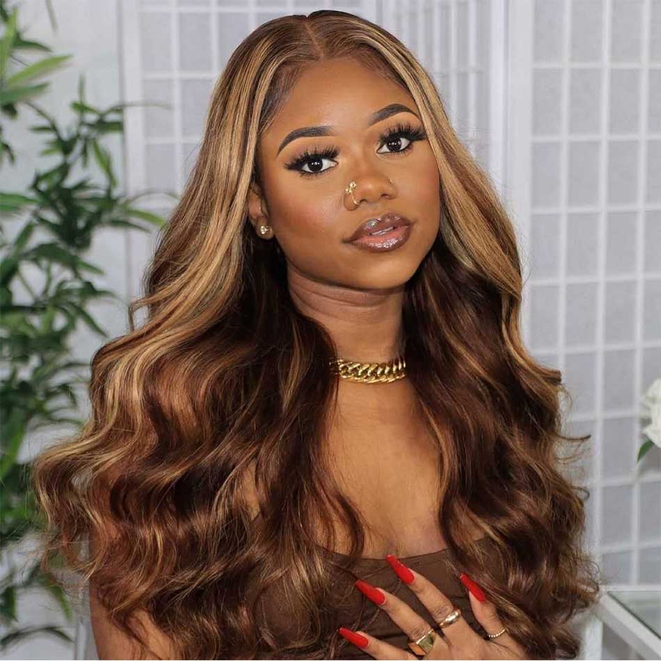 Highlight #4/27 Colored 13x6 Lace Front Closure Wig 5x5 Glueless Ready To Go Human Hair Wigs Body Wave