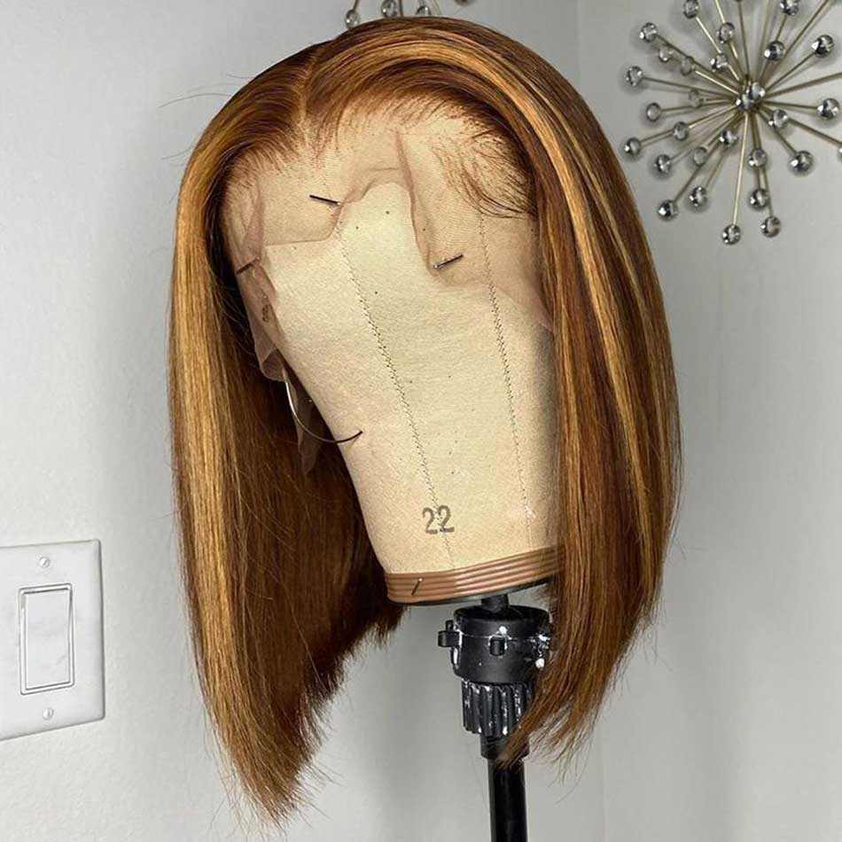 Highlight Colored Short Bob 5x5 Wear And Go Glueless Lace Wig Straight 13x6 Lace Front Human Hair Wigs 210% Density