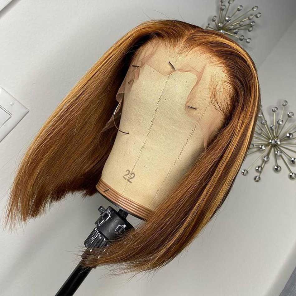 Highlight Colored Short Bob 5x5 Wear And Go Glueless Lace Wig Straight 13x6 Lace Front Human Hair Wigs 210% Density