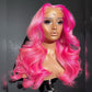 Customized Highlight Pink With Rose Red Colored 13x6 Lace Front Human Hair Wigs