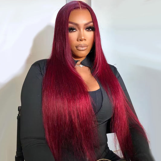SUPER DEAL 99j Burgundy Colored 13x6 Lace Front 6x5 Glueless Lace Ready To Go Wig Straight Human Hair Wigs