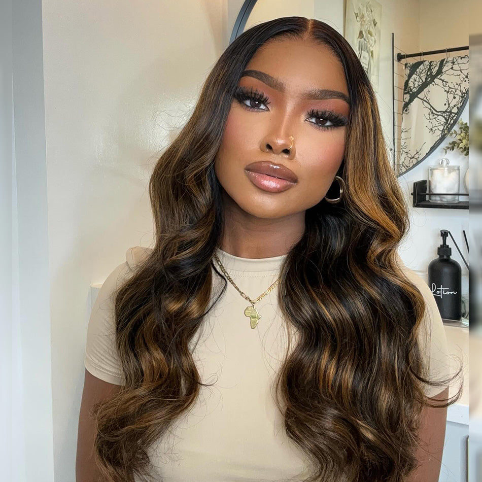 Highlight 1B/30# Colored 13x6 Lace Closure Front Wig 5x5 Glueless Ready To Go Human Hair Wig