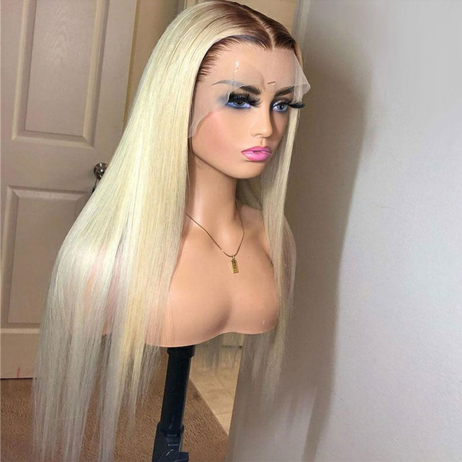 Ombre Blonde Color #4/613 HD Transparent 13x6 Lace Front Human Hair Wig