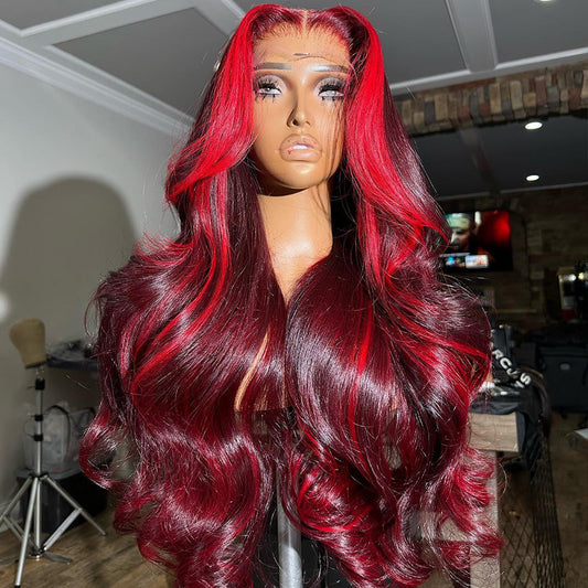 Balayage Red Colored Pre Plucked 6x5 Glueless Ready To Go Human Hair Wigs 5x5 13x6 Lace Closure Front Wig