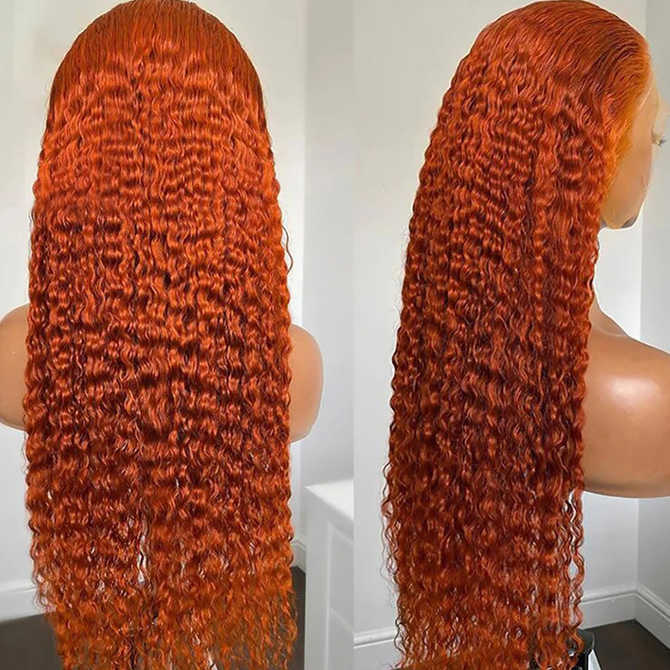 Ginger Orange Colored 5x5 13x6 Lace Front Closure Wig 6x5 Glueless Ready To Go Curly Human Hair Wigs