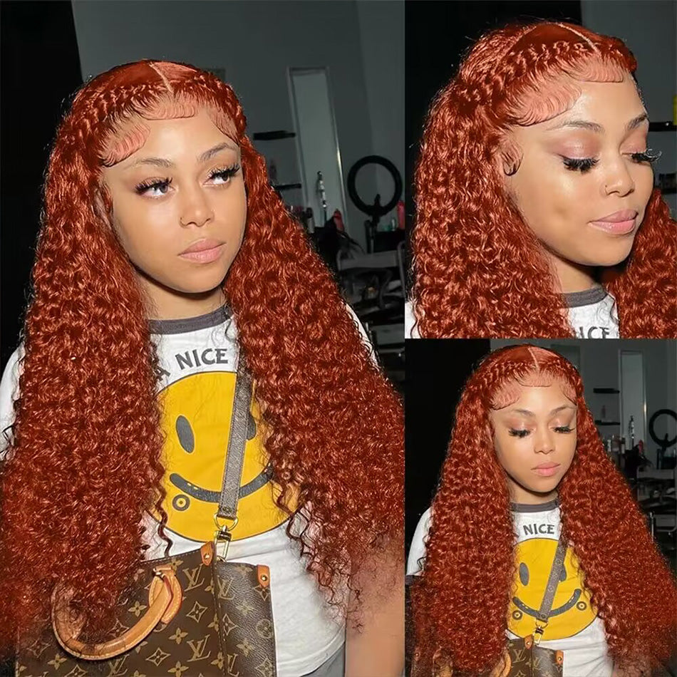 Ginger Orange Colored 5x5 13x6 Lace Front Closure Wig 6x5 Glueless Ready To Go Curly Human Hair Wigs