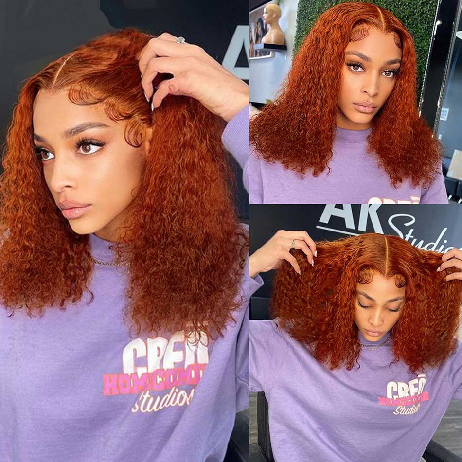 Ginger Orange Colored Short BOB 13x6 Lace Front Wig 5x5 Glueless Ready To Go Human Hair Wigs Jerry Curly