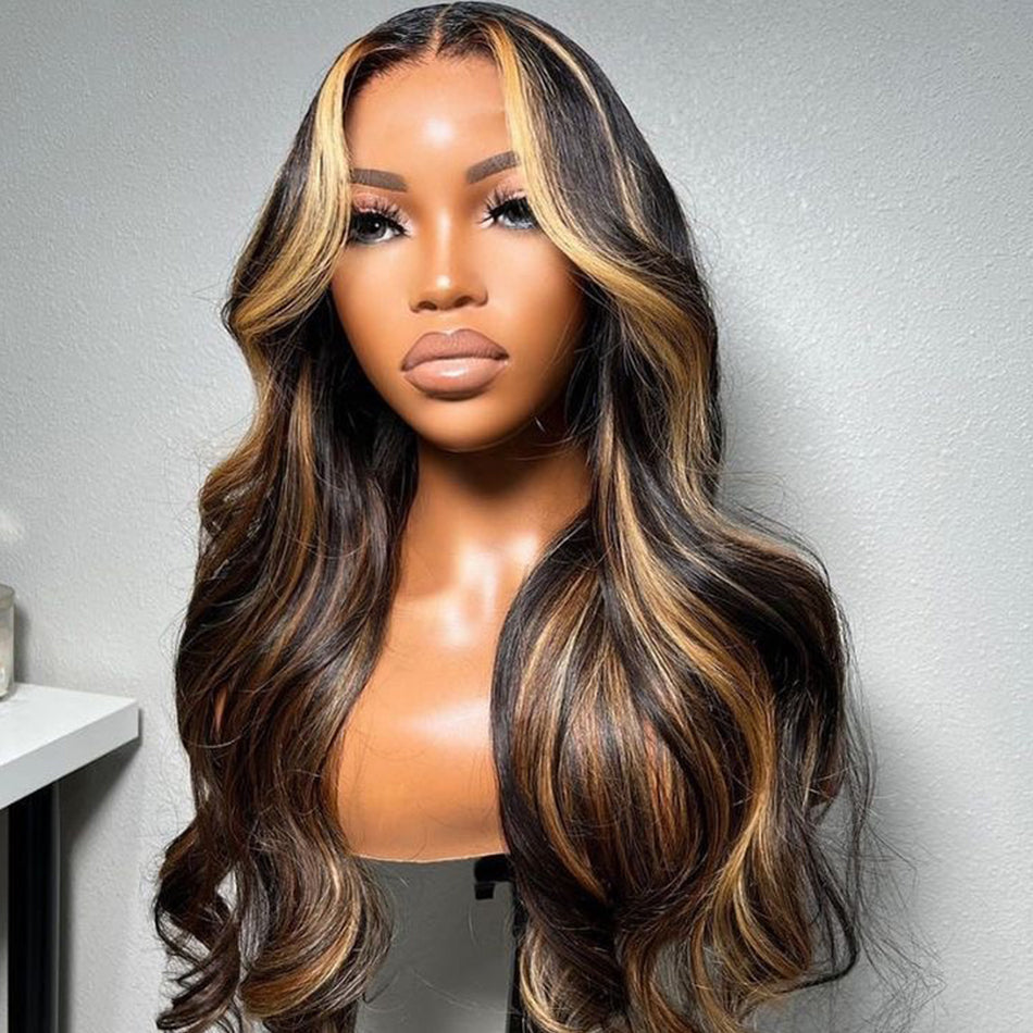 Highlight 1B/27# Colored Invisiable Undetectable HD 5x5 13x4 Full Lace Frontal Closure Human Hair Wig
