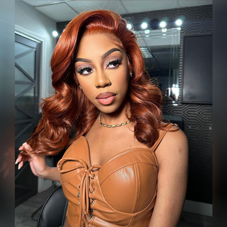 Copper Brown Colored 13x6 Lace Front Human Hair Wig