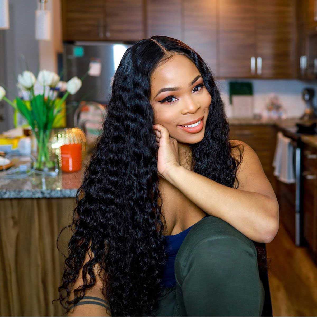 5x5 Lace Closure Glueless Deep Wave Ready To Go Human Hair Wigs