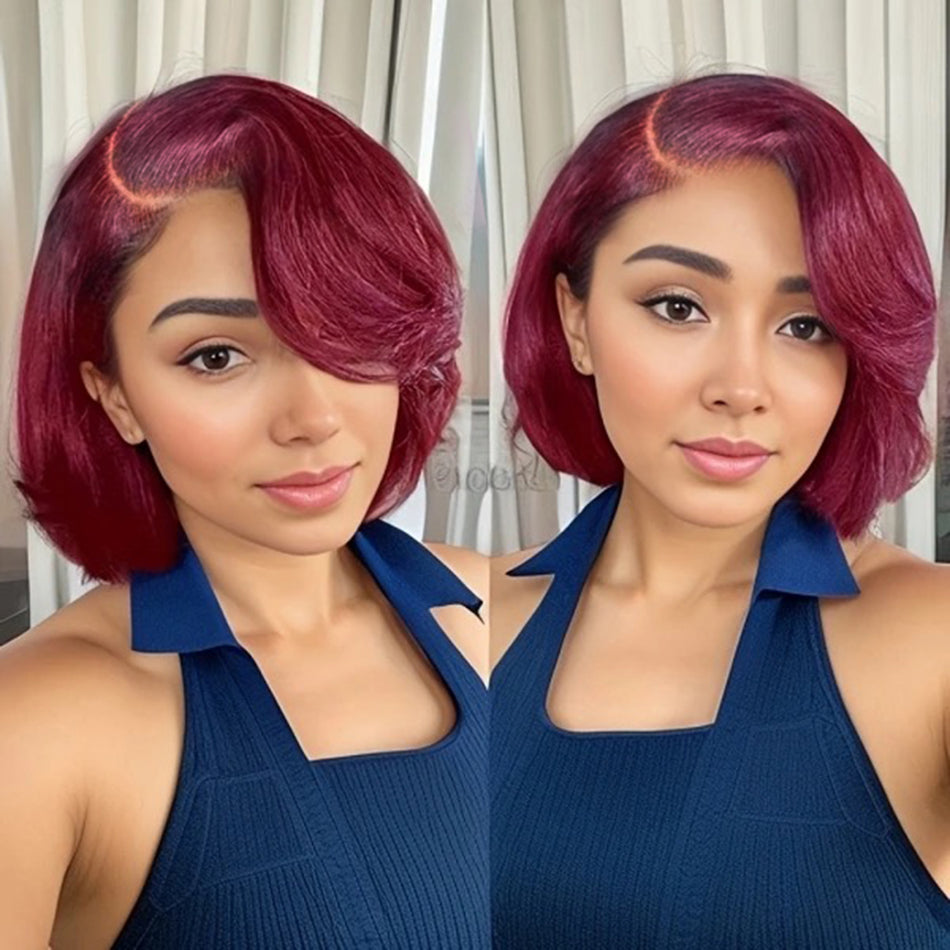 Elegant And Classy Side Part Layered Cut Design Colored Glueless Lace Human Hair Wigs