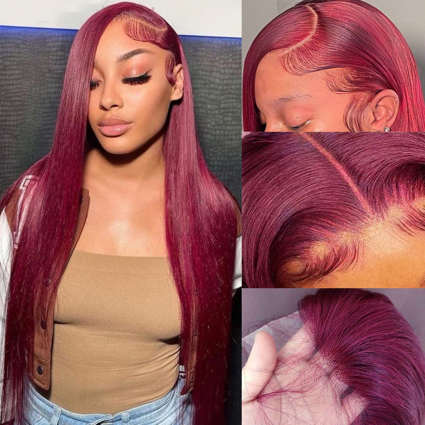 SUPER DEAL ! 99j Burgundy Colored 13x4 Lace Front Human Hair Wigs Straight With Affordable Price