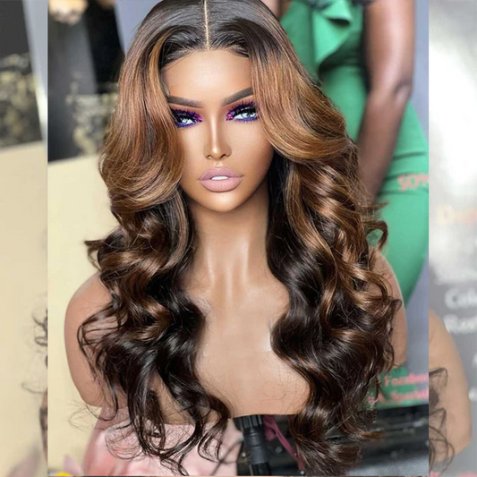 Hairstylist Works 250% Luxurious 6x5 Highlight Brown Colored Lace Closure Human Hair Wigs Body Wave