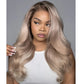 10A 250% Density Ash Blonde Colored 13x6 Lace Front Human Hair Wigs With Dark Roots