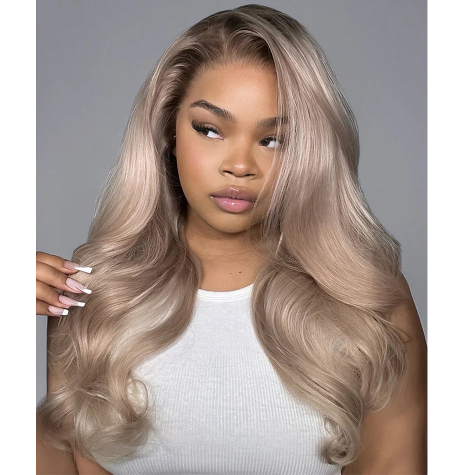 10A 250% Density Ash Blonde Colored 13x6 Lace Front Human Hair Wigs With Dark Roots