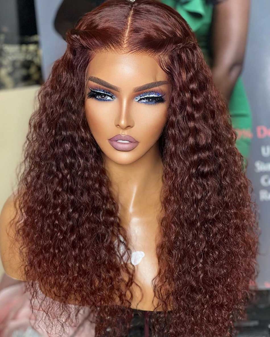 Reddish Brown Colored 13x4 13x6 5x5 Lace Frontal Closure Curly Human Hair Wigs