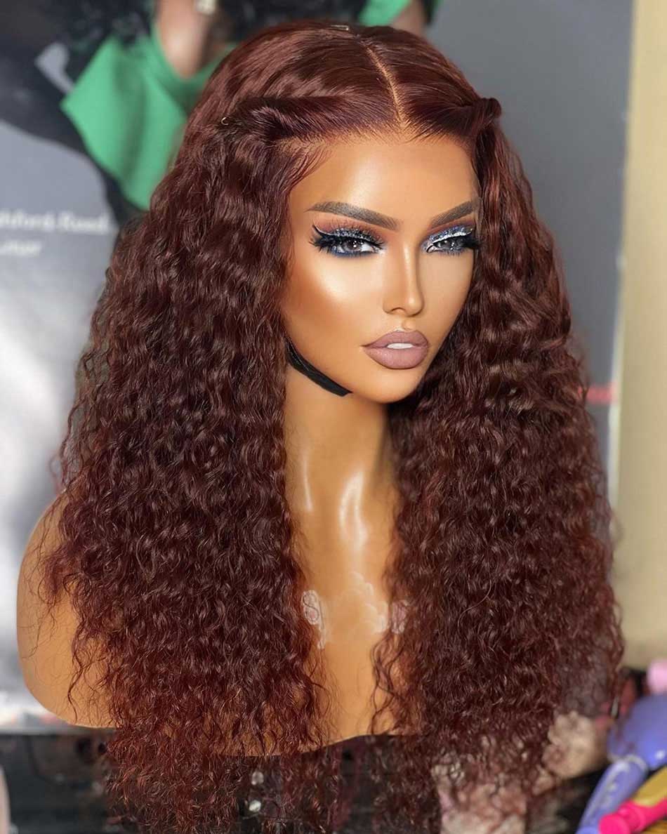 Reddish Brown Colored 13x4 13x6 5x5 Lace Frontal Closure Curly Human Hair Wigs