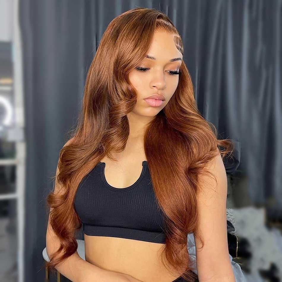 Copper Brown Colored 13x6 Lce Front Closure Wig 5x5 Glueless Ready To Go Human Hair Wigs Body Wave