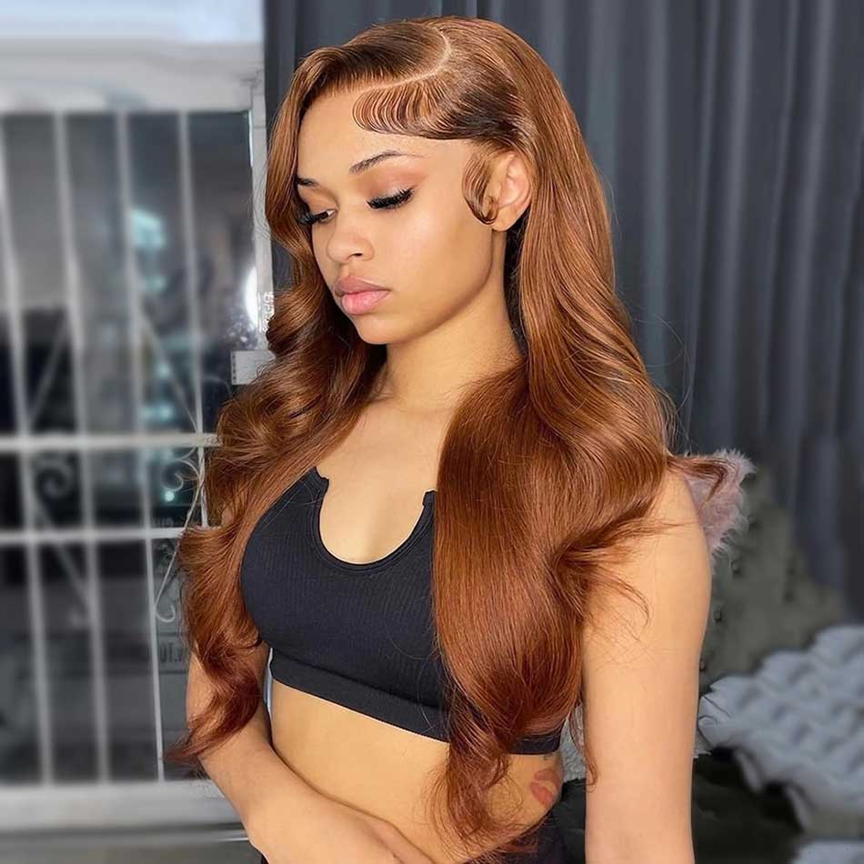 Copper Brown Colored 13x6 Lce Front Closure Wig 5x5 Glueless Ready To Go Human Hair Wigs Body Wave