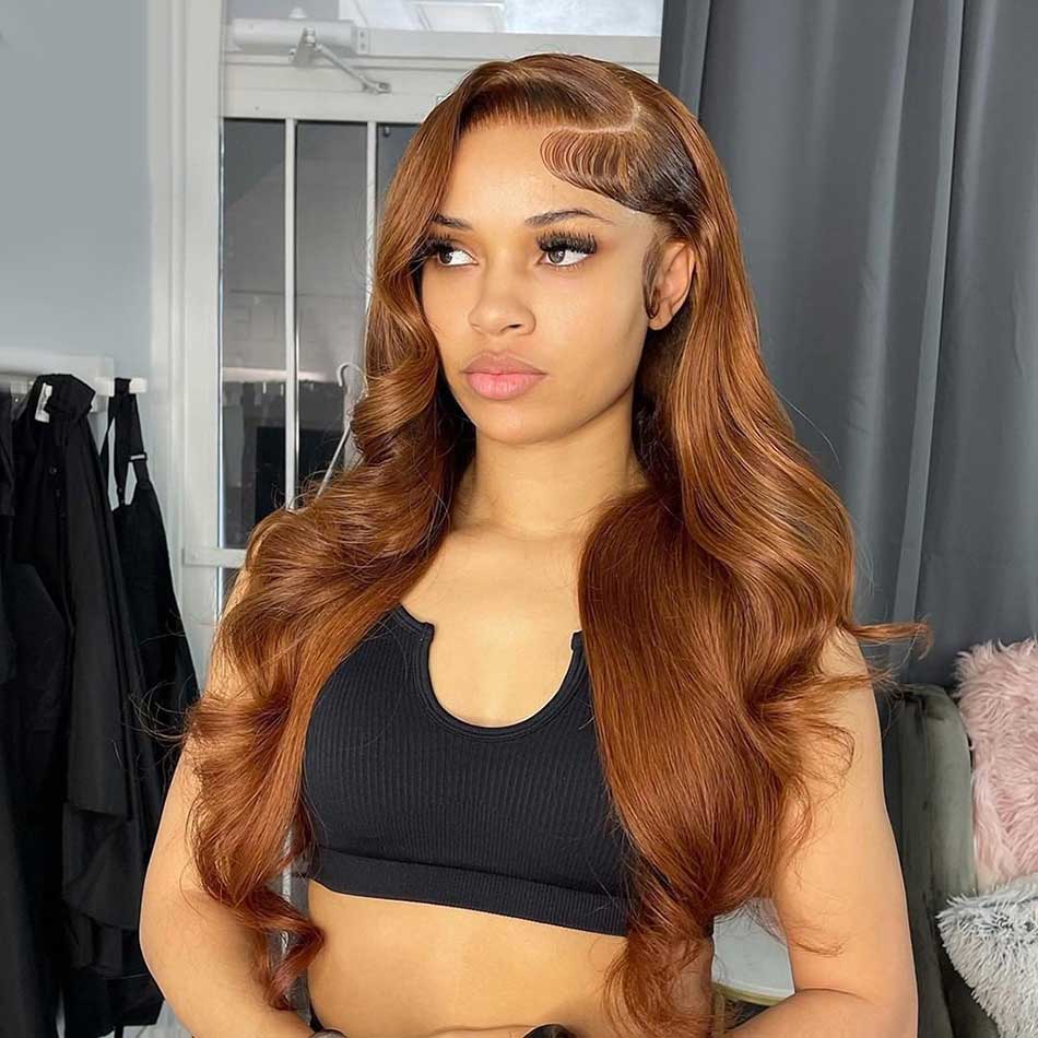 Copper Brown Colored 13x6 Lce Front Closure Wig 5x5 Glueless Ready To Go Human Hair Wigs Body Wave