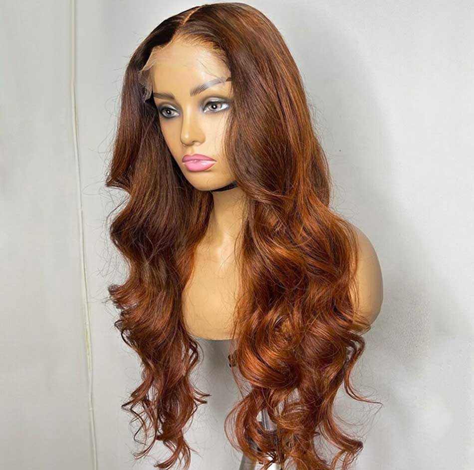 Copper Brown Colored 13x6 Lce Front Closure Wig 5x5 Glueless Ready To Go Human Hair Wigs Body Wave