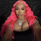 Znuie Inspired Pink Colored Water Wave 13x6 Lace Front Human Hair Wigs