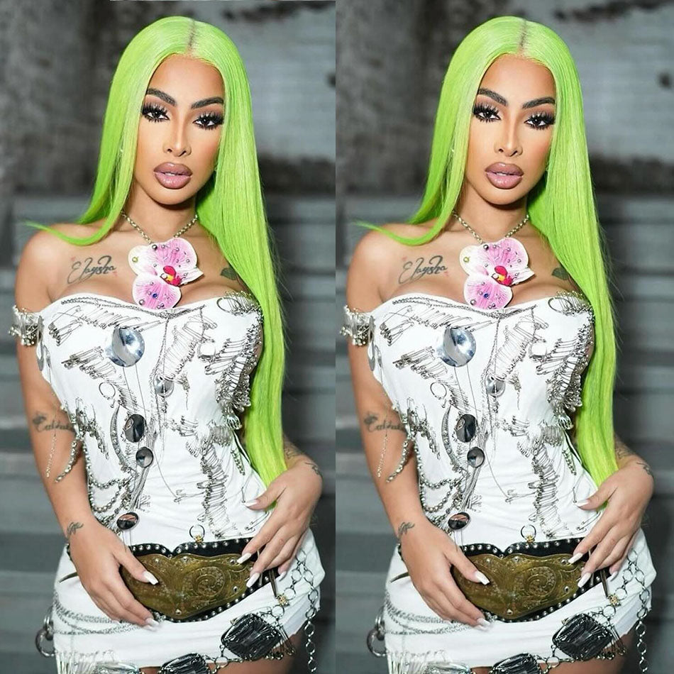 New Spring Green Colored Wigs Human Hair Pre Plucked HD Transparent 13x6 Brazilian Straight Lace Front Wigs