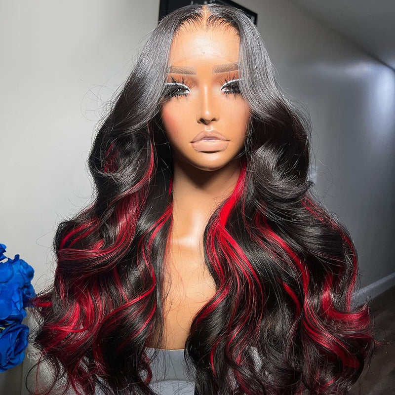 Highlight 1B/Red HD Transparent 13x6 Lace Front Wig 5x5 Glueless Ready Go Human Hair Wig