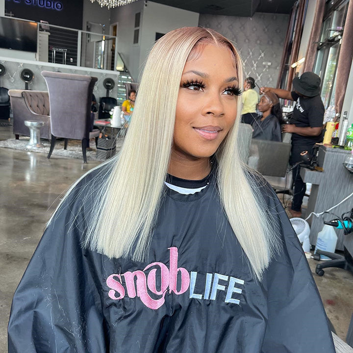 210% Denstiy Ombre Platinum Blonde Colored BOB Cut Human Hair Wigs