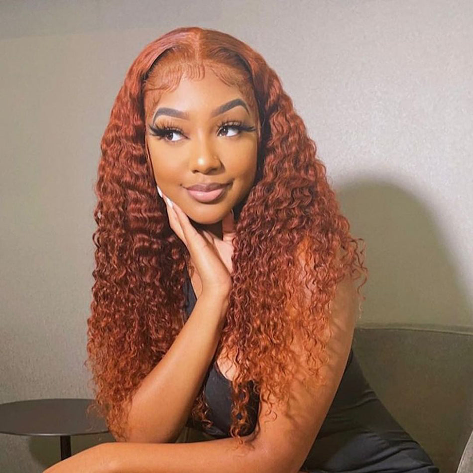 Ginger Orange Colored 5x5 13x6 Lace Front Closure Wig 6x5 Glueless Ready To Go Curly Human Hair Wigs