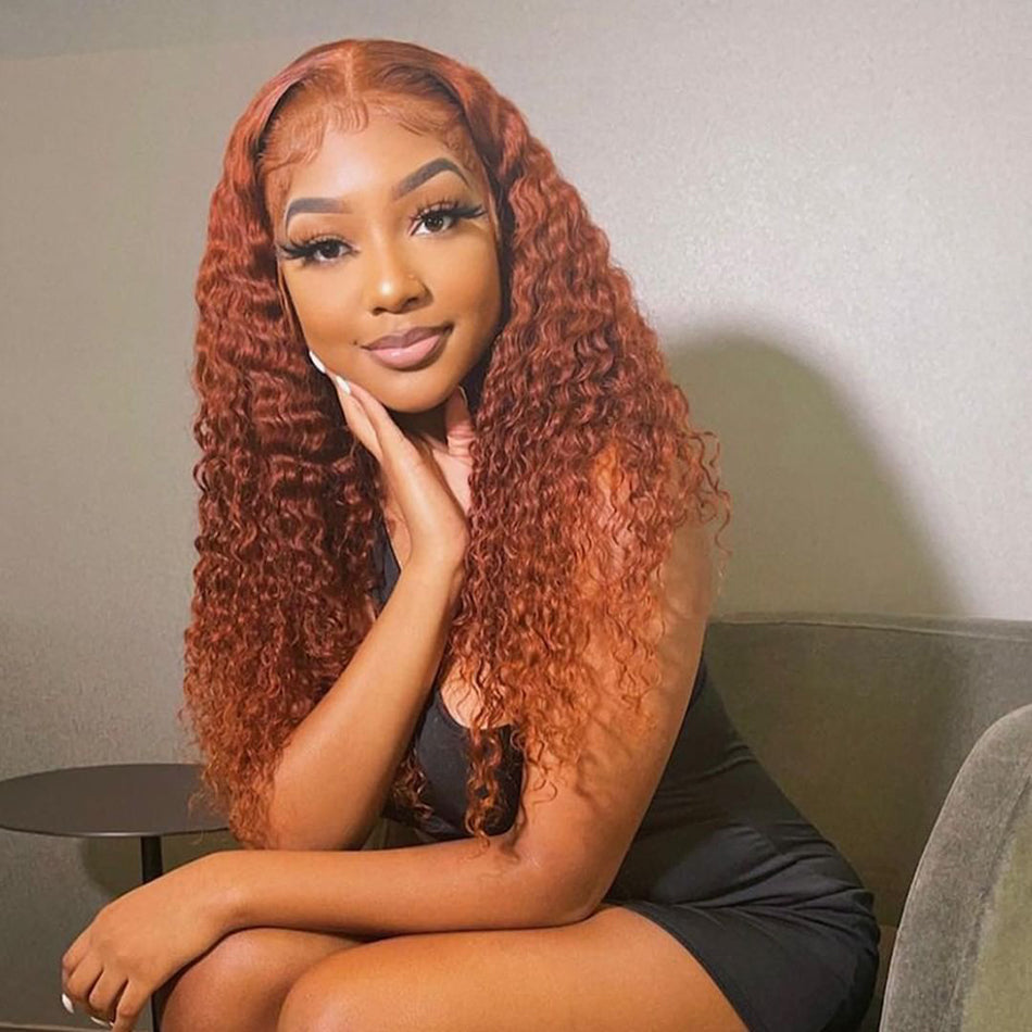 Ginger Orange Colored 5x5 13x6 Lace Front Closure Wig 6x5 Glueless Ready To Go Curly Human Hair Wigs