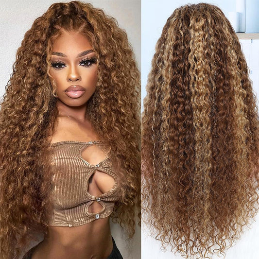 Highlight Colored 13x6 Lace Front Closure Curly 5x5 Glueless Put On And Go Human Hair Wigs