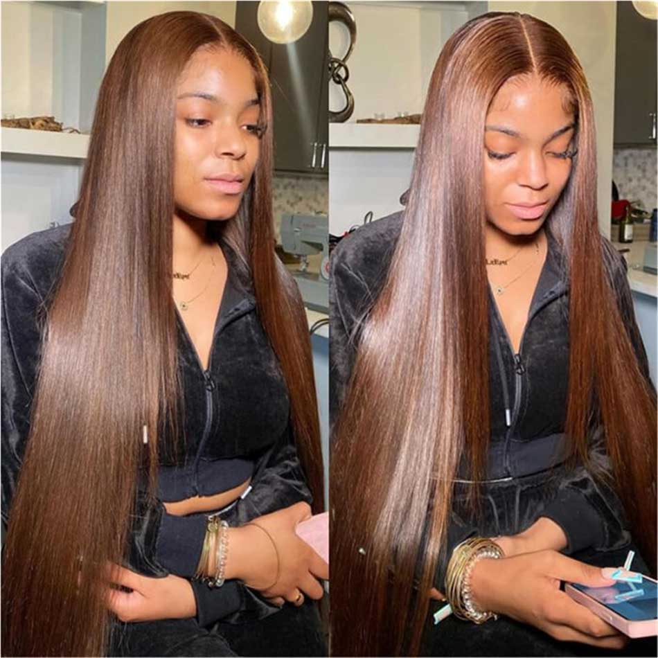 SUPER DEAL ! Chocolate Brown Colored 13x6 HD Transparent Lace Front 5x5 Glueless Ready Go Human Hair Wigs For Women