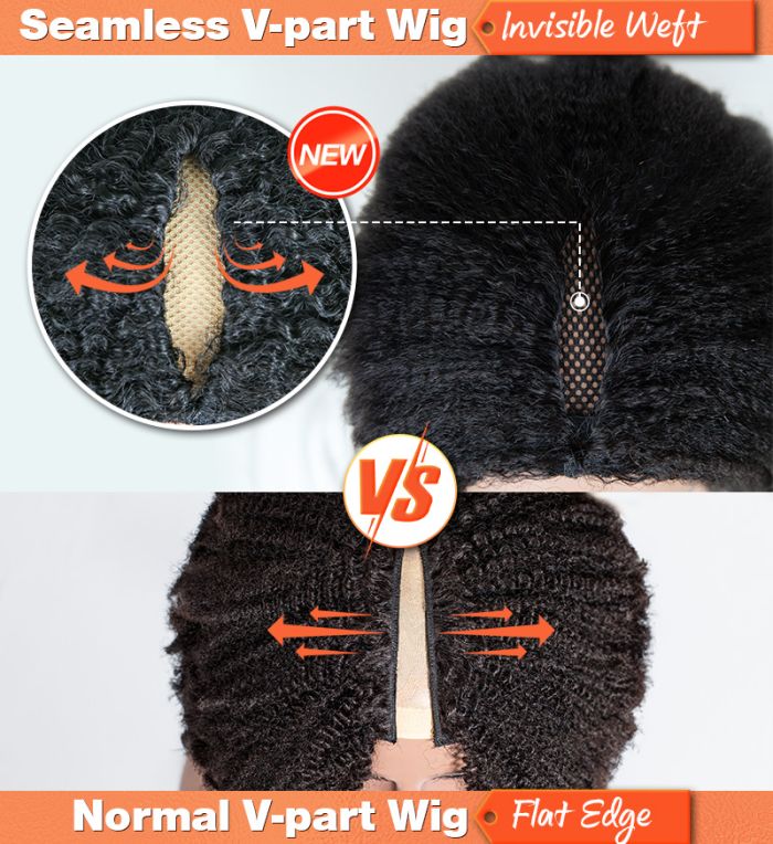 Natural Curly Ombre Brown Colored Seamless V-Part Wig,Can Be Weared No Leave Out, No Crochet