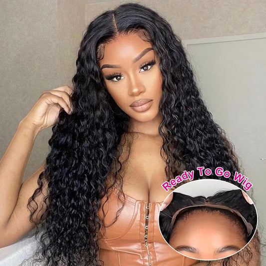 Water Wave 6x5 Glueless Lace Closure Ready To Go Human Hair Wigs Pre Bleached