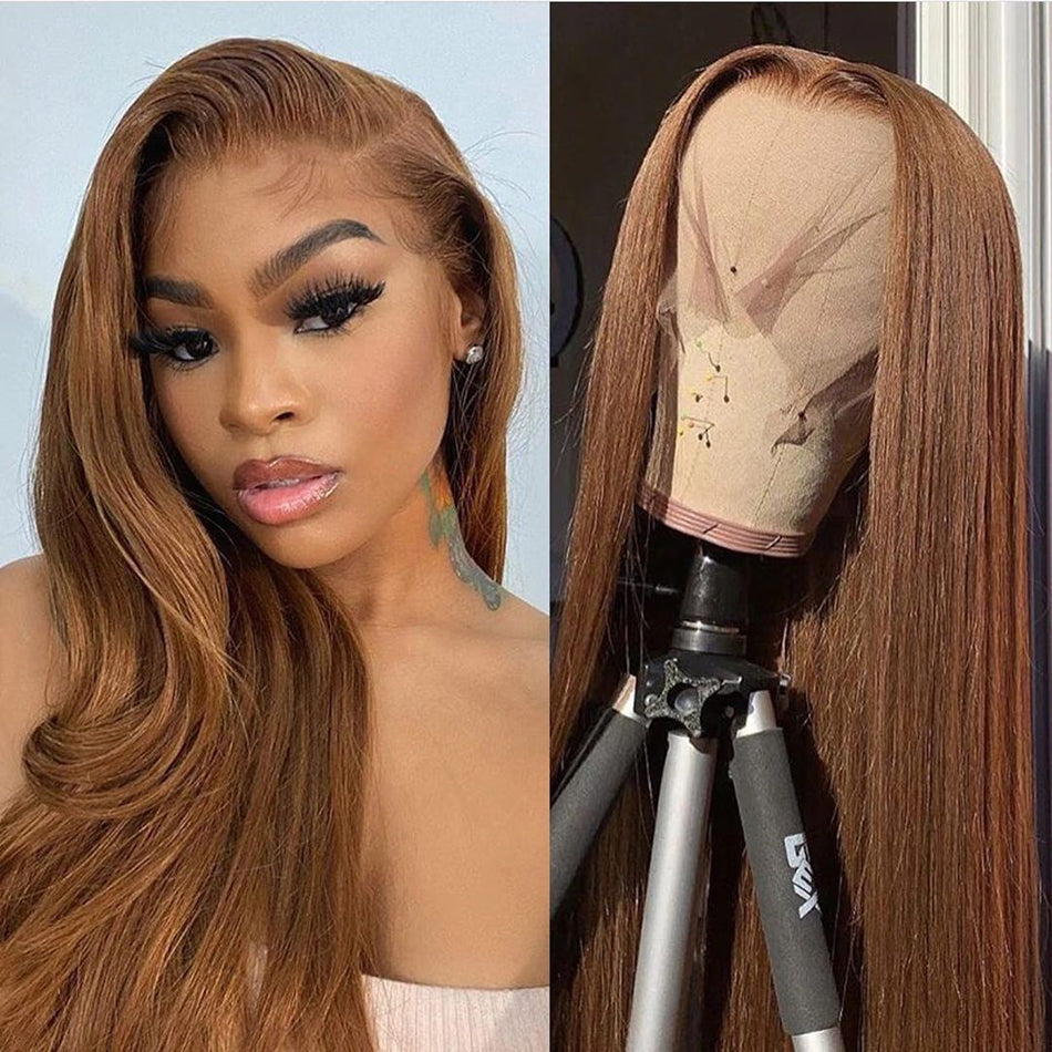 Chestnut Brown Colored 13x4 13x6 5x5 Lace Front Closure Human Hair Wigs Straight