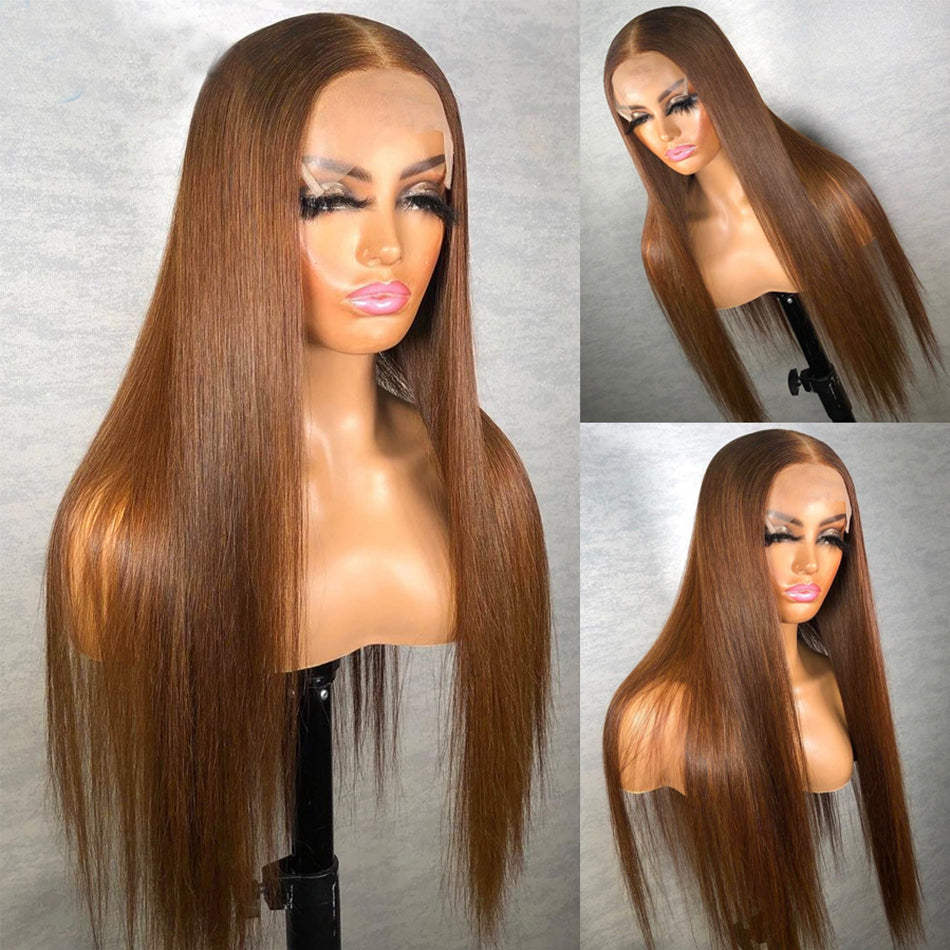 Chestnut Brown Colored 13x4 13x6 5x5 Lace Front Closure Human Hair Wigs Straight