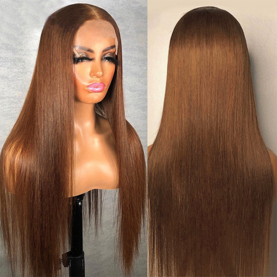 Chestnut Brown Colored 13x4 13x6 5x5 Lace Front Closure Human Hair Wigs Straight