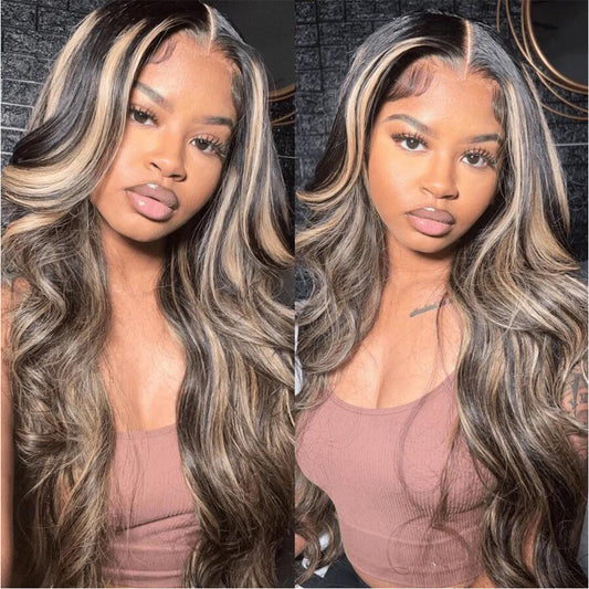 1B/27# Highlight Trendy Colored Lace Front Closure Human Hair Wigs Body Wave