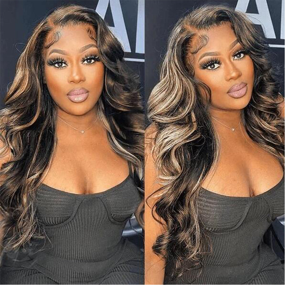 1B/27# Highlight Trendy Colored Lace Front Closure Human Hair Wigs Body Wave