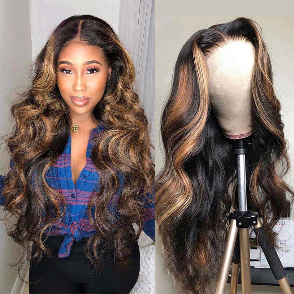 1B/30# Highlight Colored 13x4 13x6 5x5 Lace Front Closure Human Hair Wigs Body Wave Frontal Wigs