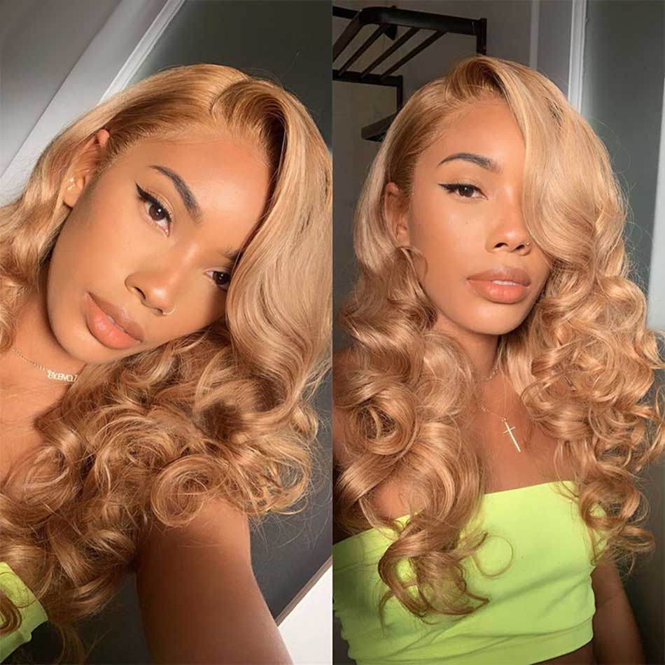 27# Honey Blonde Colored 13x4 13x6 5x5 Lace Front Closure Human Hair Wigs Body Wave Frontal Wigs